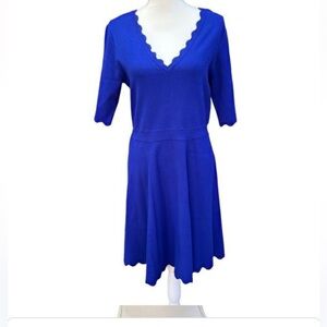 ELIZA J Scalloped Trim Fit & Flare Dress in Cobalt Blue L